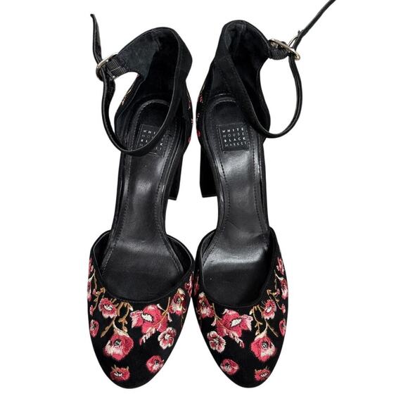 White House Black Market “Piper” Suede Embroidered Block Heel Shoes Size 7.5M - Picture 2 of 9